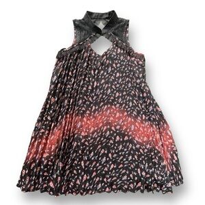 BCBGeneration Black/Pink Chiffon High Neck Pleated Mini Dress Women's Size XXS